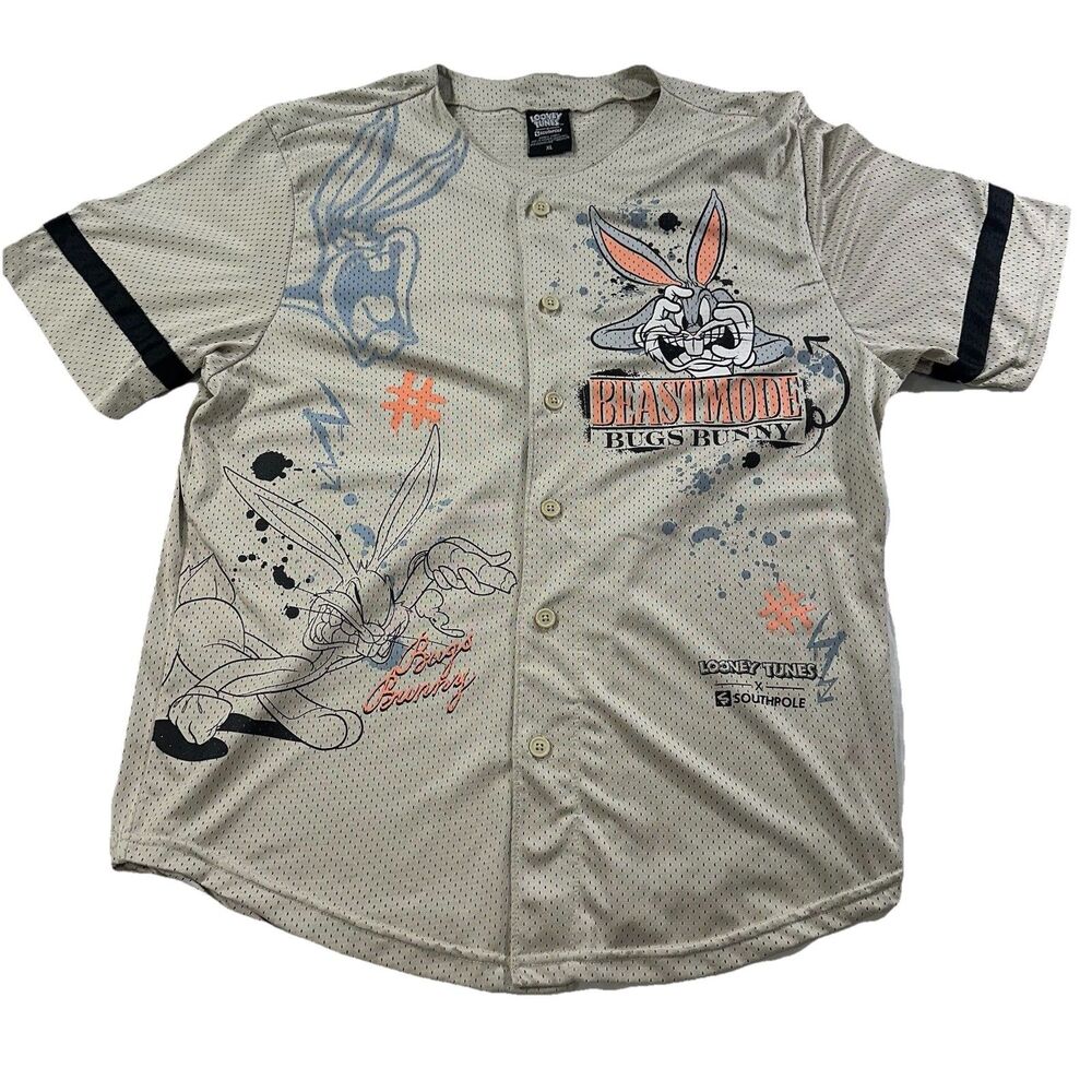 VTG Looney Tunes x Southpole Bugs Bunny Jersey Shirt XL Beige Mesh Graphic